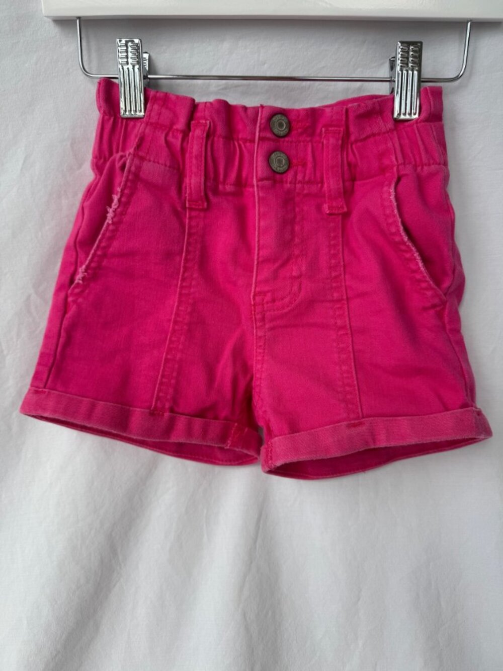 Hippie Girl Girls Size 5 Hot Pink Paperbag Waist Cuffed Shorts Stretch